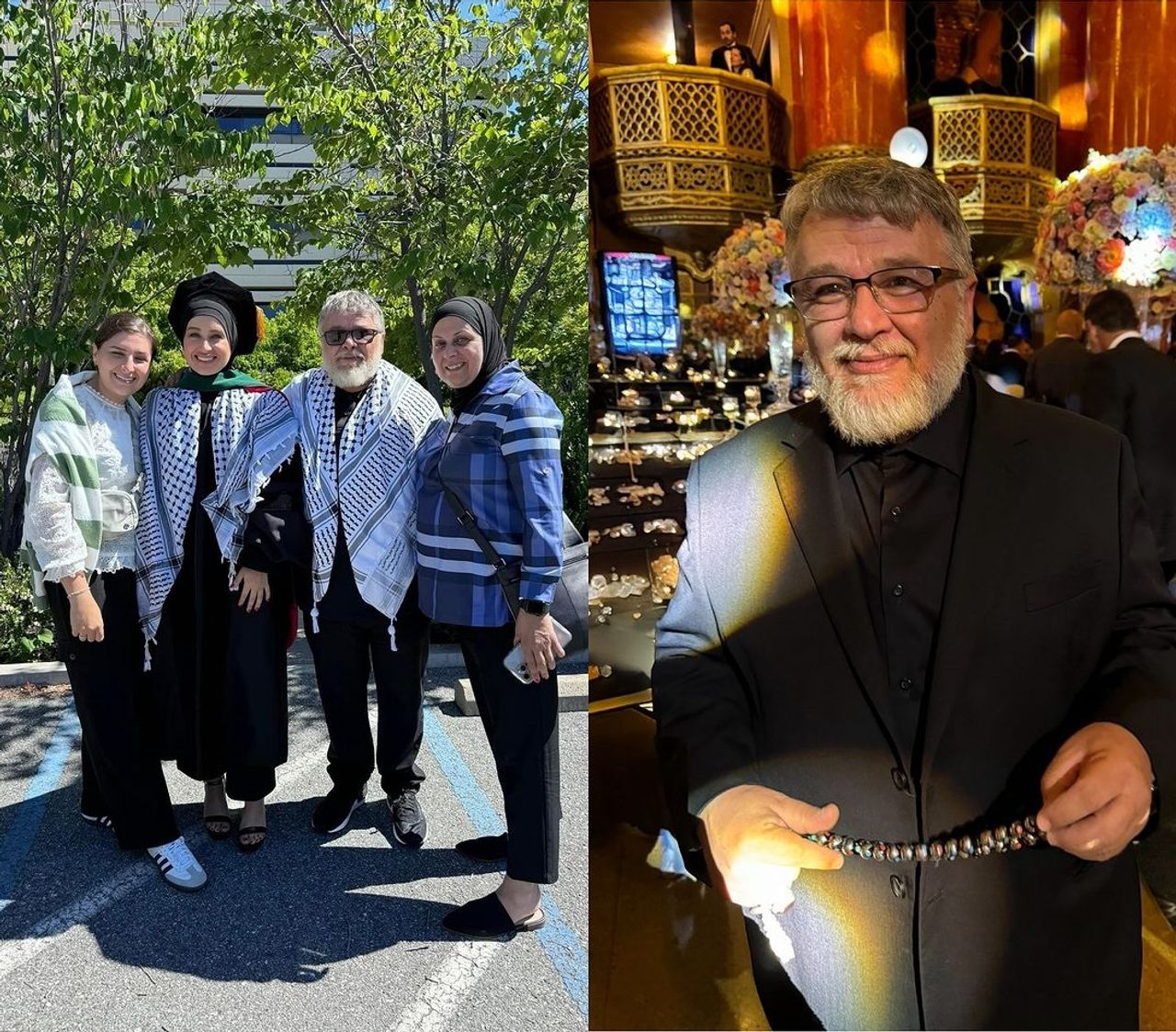 Kamel Ahmad Jawad (right) and with members of his family (left)